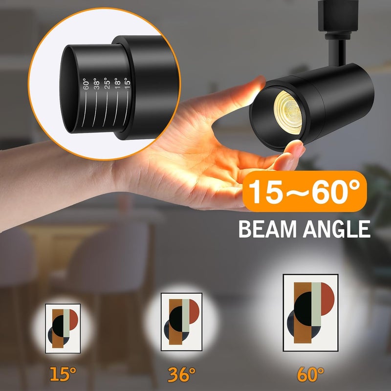 CoziTech 【2025 Upgraded】10 Color Zoomable Track Light Head Dimmable H Track Lighting Remote Control Bright Ceiling Spotlight Fixtures for Kitchen Dining Room 2700K-6500K 15°~60° CRI90 12W 1100lm Black 6 Pack - Image 2